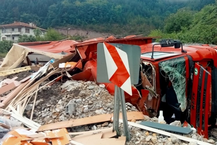 Devrilen TIR alevlere teslim oldu, vatandaşlar kovalarla su taşıdı