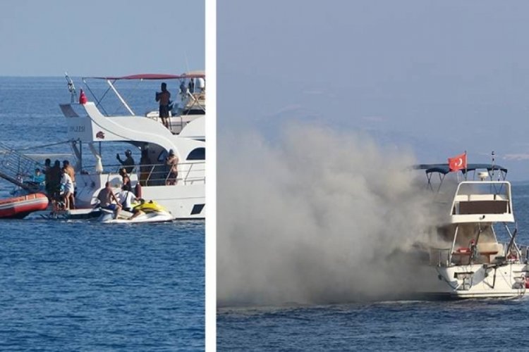 Alanya a&ccedil;ıklarında alev alan yattan 6 kişi botlarla kurtarıldı