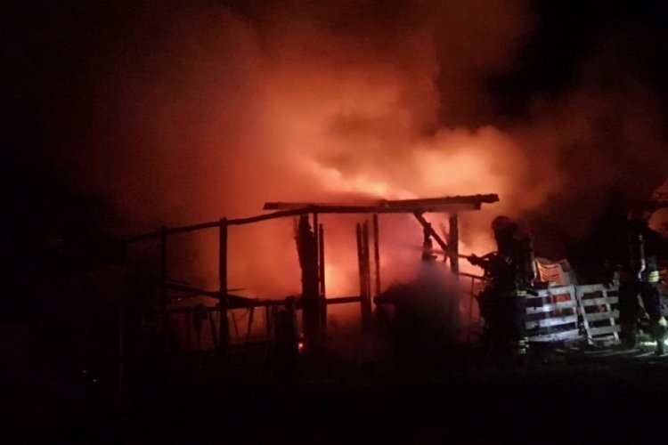 Kocaeli'de elektrik sobasından &ccedil;ıkan yangında baraka k&uuml;l oldu