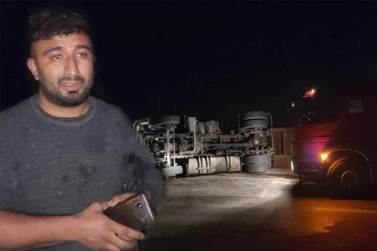 Devrilen TIR'ın tavan camından &ccedil;ıktı! G&ouml;zyaşlarını tutamadı