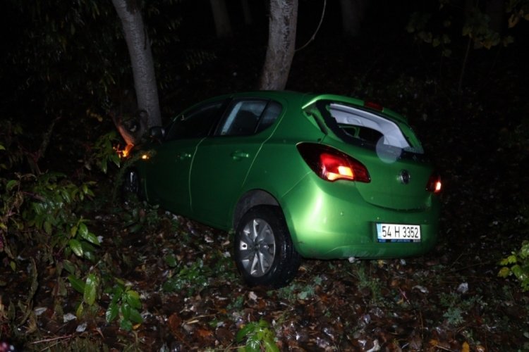 Sakarya'da şarampole yuvarlanan otomobil ağaca &ccedil;arparak durabildi