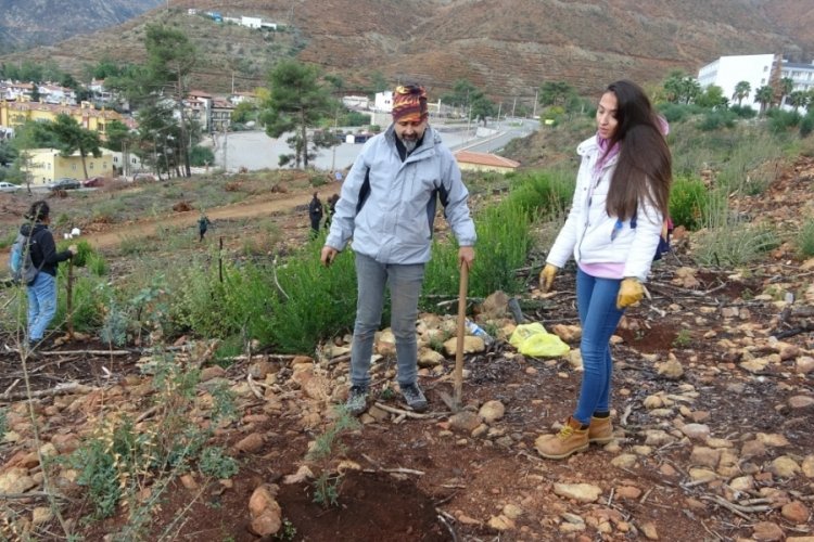 Muğla'da sosyal medyadan haberleşen g&ouml;n&uuml;ll&uuml;ler 500 fidan dikti