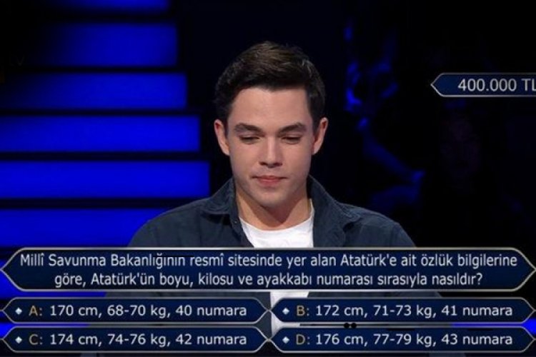 Atat&uuml;rk sorusu 1 milyon TL'ye g&ouml;t&uuml;rd&uuml;!