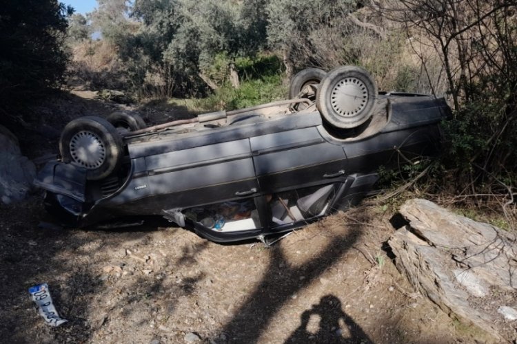 Aydın'da otomobil 5 metre y&uuml;kseklikten yuvarlandı