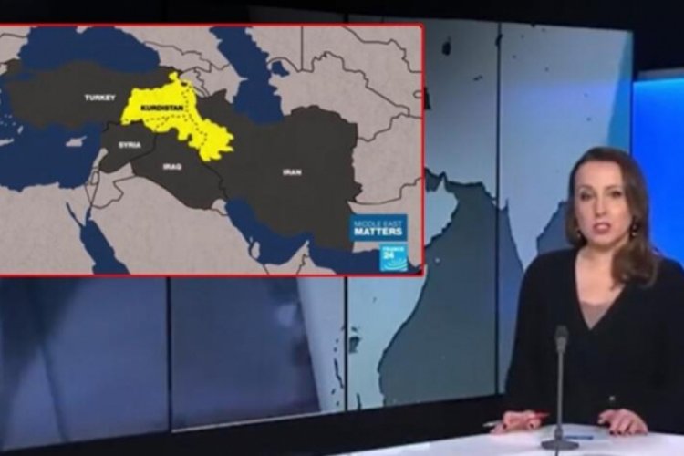 France 24 kanalı, T&uuml;rkiye topraklarını 's&ouml;zde K&uuml;rdistan' olarak g&ouml;sterdi