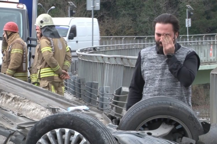 Kaza yapan s&uuml;r&uuml;c&uuml; g&ouml;zyaşlarına hakim olamadı