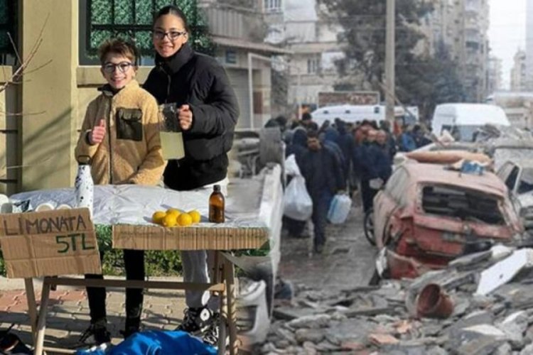 Işın Karaca'nın kızı depremzedeler i&ccedil;in limonata sattı