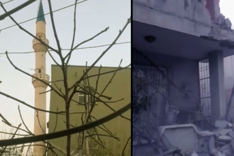 Adana'da yıkılan minare, 3 katlı evin &uuml;zerine devrildi