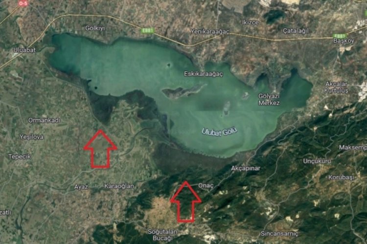 Uluabat G&ouml;l&uuml;'ndeki &ccedil;ekilme uydu g&ouml;r&uuml;nt&uuml;leri paylaşıldı
