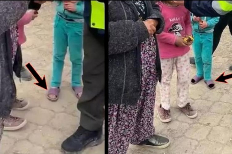 Depremzede &ccedil;ocukların, &ccedil;ıplak ayaklarına shopla &ccedil;orap yapıldı