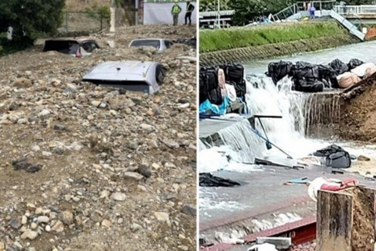 Japonya'da nehirdeki set &ccedil;&ouml;kt&uuml;, ev ve ara&ccedil;lar sular altında kaldı