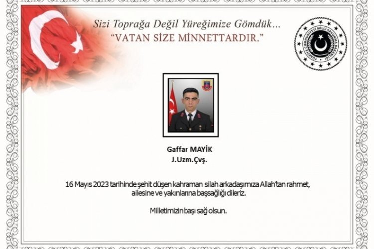 MSB'den şehit uzman &ccedil;avuş Gaffar Mayik i&ccedil;in başsağlığı mesajı