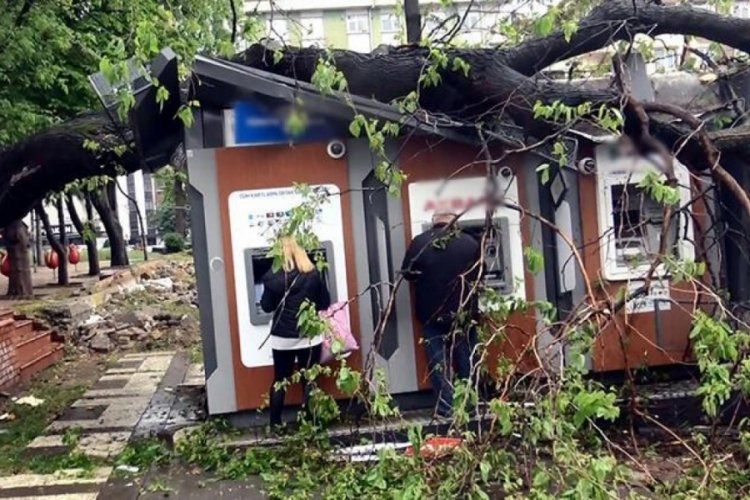 İstanbul'da ATM'lerin &uuml;st&uuml;ne ağa&ccedil; devrildi: Para &ccedil;ekmeye devam ettiler