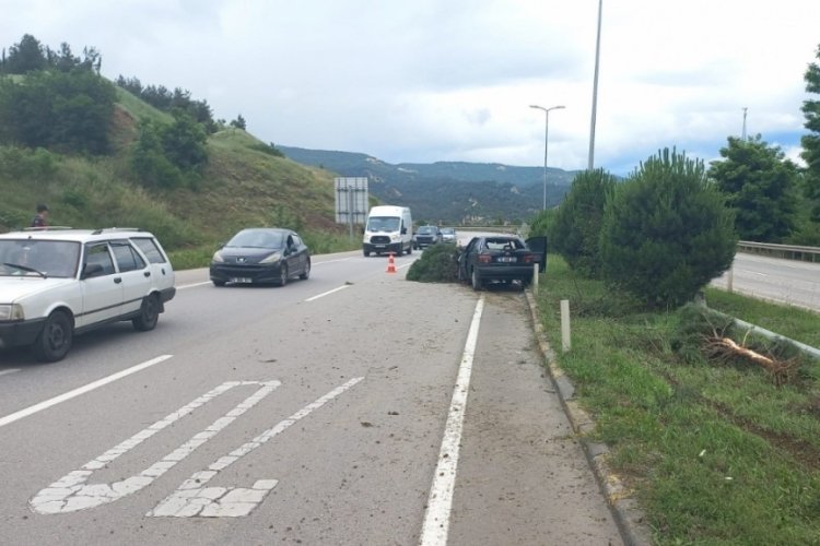 &Ouml;nce direğe ardından ağaca &ccedil;arpan otomobil s&uuml;r&uuml;c&uuml;s&uuml; yaralandı