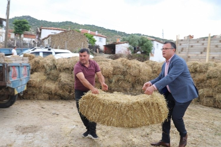 Kırsal mahallerde saman dağıtıldı