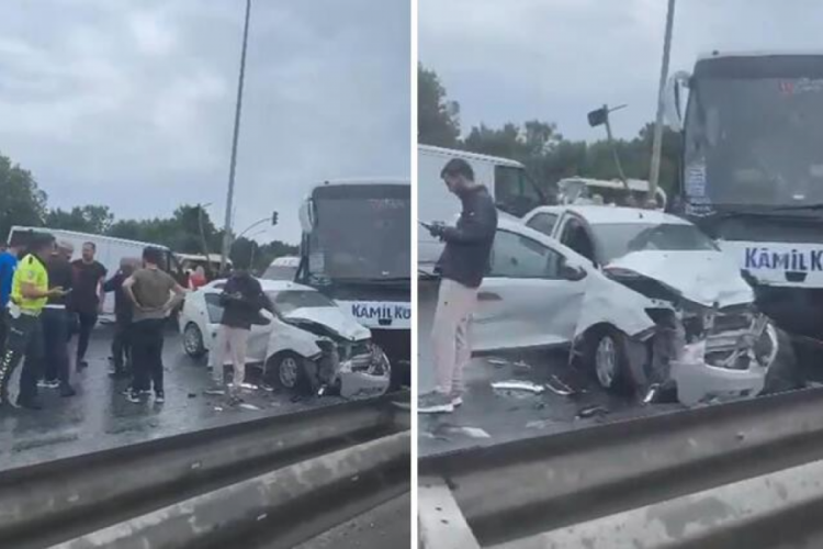 İstanbul'da yolcu otob&uuml;s&uuml; ara&ccedil;lara &ccedil;arptı