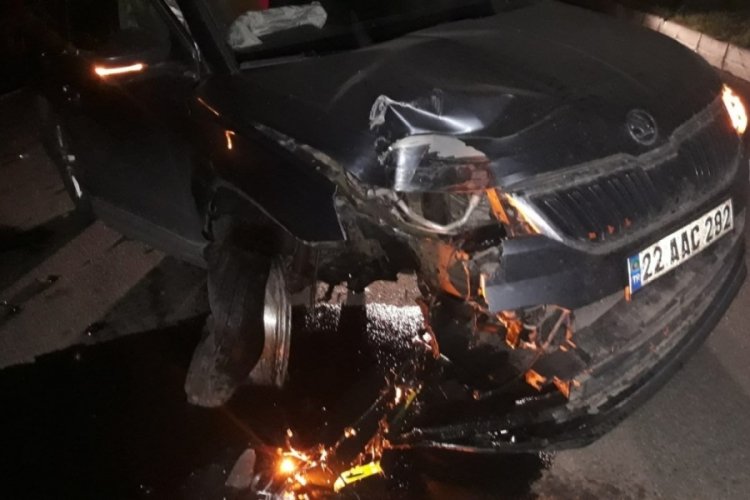 Edirne'de k&ouml;peğe &ccedil;arpmamak i&ccedil;in manevra yapınca bariyerlere &ccedil;arptı
