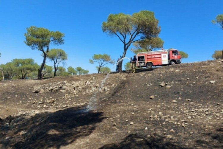 Balıkesir'de s&ouml;nd&uuml;r&uuml;len orman yangını zaman zaman alevleniyor
