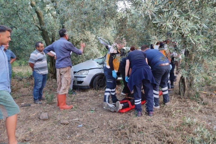 Bursa'da kontrolden &ccedil;ıkan otomobil zeytinliğe daldı! 1 &ouml;l&uuml;, 1 ağır yaralı