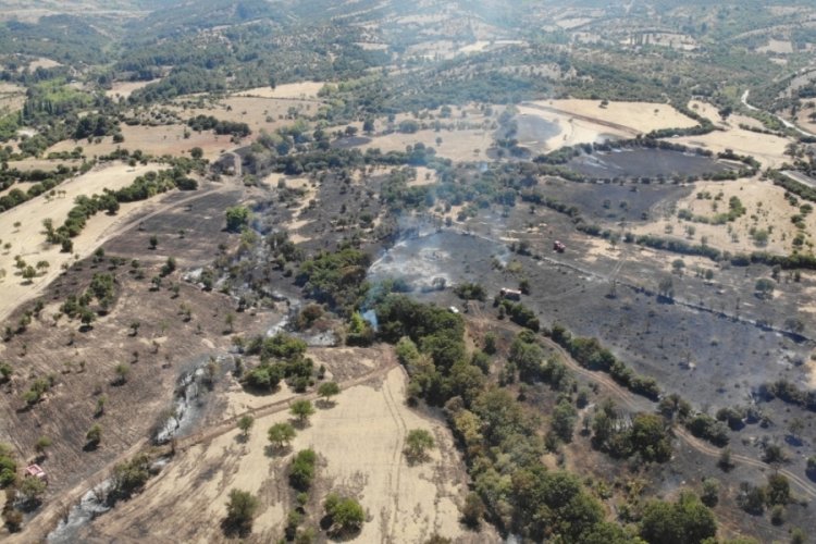 &Ccedil;anakkale'de tarım arazilerindeki yangın drone ile g&ouml;r&uuml;nt&uuml;lendi