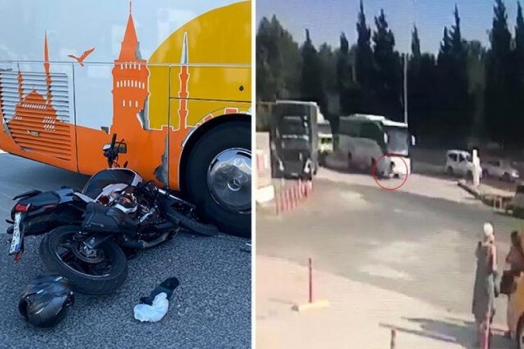 Tekirdağ'da motosikletli yolcu otob&uuml;s&uuml;n&uuml;n altında kaldı! Ayağı koptu