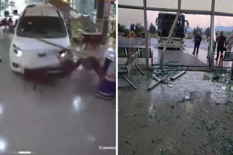 Mersin'de fren yerine gaza basan hafif ticari ara&ccedil; yolcu bekleme salonuna daldı