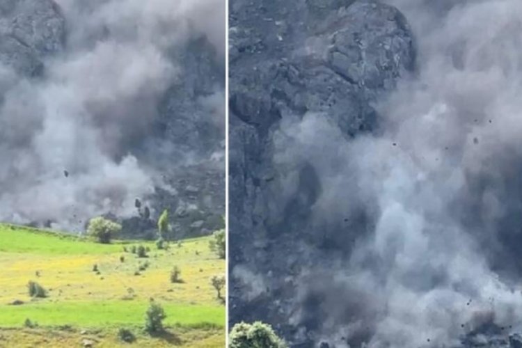 Giresun Şebinkarahisar'da heyelanın g&ouml;r&uuml;nt&uuml;s&uuml; ortaya &ccedil;ıktı