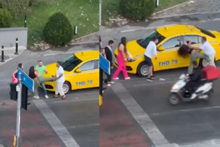 Taksici ile kadınların kavgası kamerada!