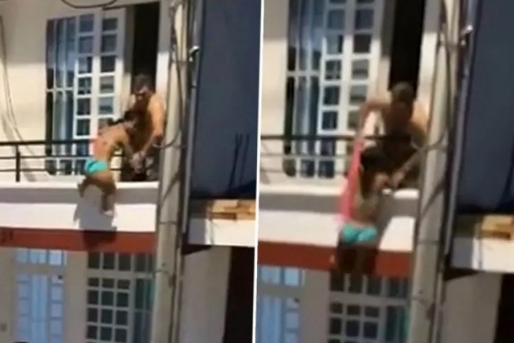Karısı eve gelince panik yaptı! Yakalanmamak i&ccedil;in sevgilisini balkondan indirdi