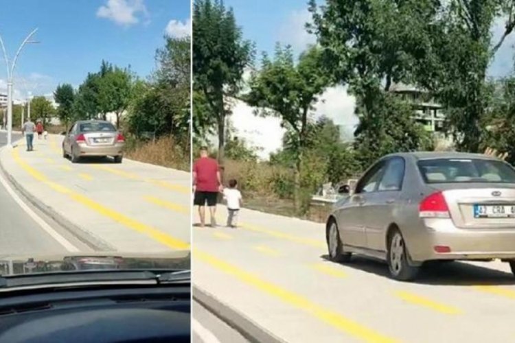 Kaldırımdan gitti, yayalardan yol istedi