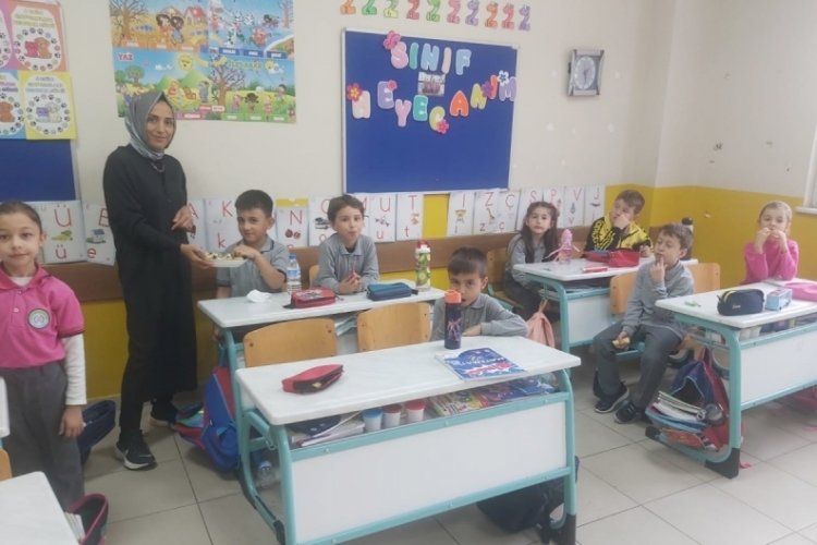 Bursa'da dalından toplanan meyveler &ouml;ğrencilere dağıtıldı