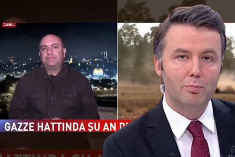 Kud&uuml;s'ten bildiriyordu... Banttaki yazı dikkat &ccedil;ekti! Sunucu m&uuml;dahale etmek zorunda kaldı