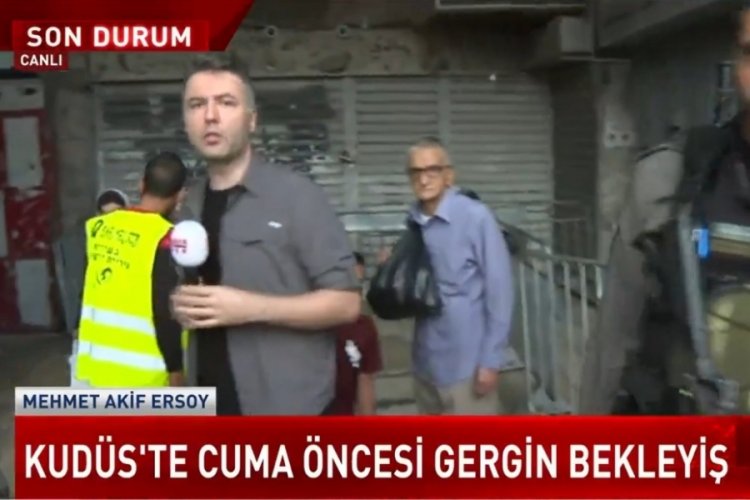 Mescid-i Aksa'dan yayın yapan HaberT&uuml;rk ekibine saldırı