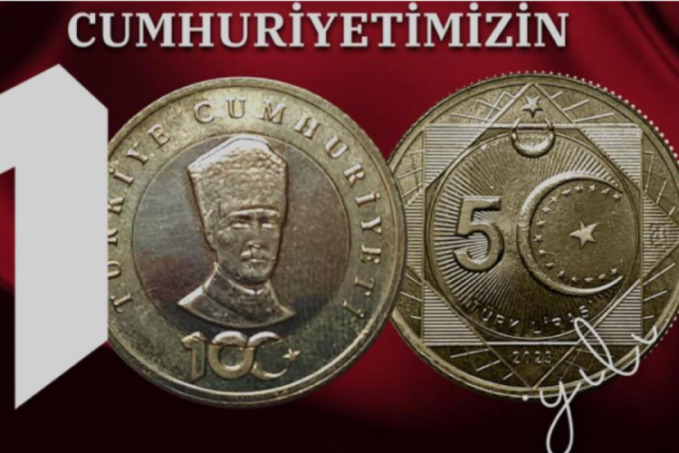 Cumhuriyet'in 100. yılına &ouml;zel madeni 5 lira basıldı
