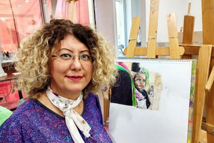 Muğlalı ressam, İsrail'e tepkisini resim &ccedil;izerek g&ouml;sterdi