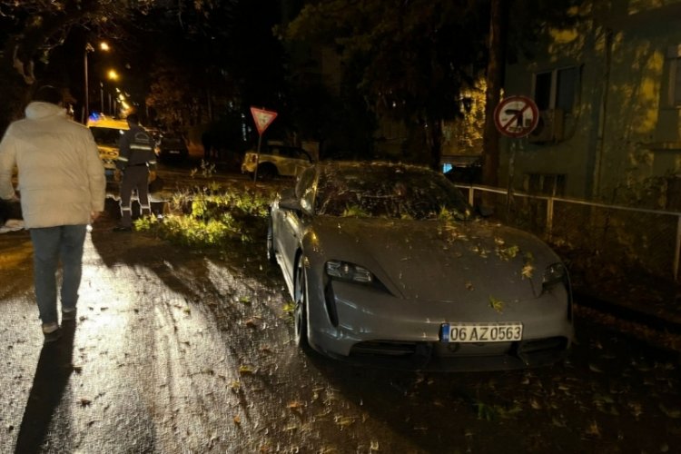 Ankara'da kırılan ağa&ccedil; dalı l&uuml;ks otomobilin &uuml;zerine d&uuml;şt&uuml;