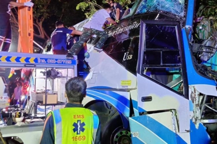 Tayland'da otob&uuml;s ağaca &ccedil;arptı: 14 &ouml;l&uuml;, 35 yaralı