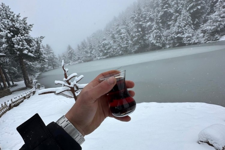 Limni G&ouml;l&uuml;ndeki kar manzarası g&ouml;renleri etkiledi