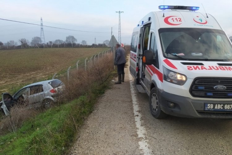 Tekirdağ'da bir s&uuml;r&uuml;c&uuml; &ouml;n&uuml;ne &ccedil;ıkan k&ouml;peğe &ccedil;arpmamak i&ccedil;in tarlaya u&ccedil;tu!