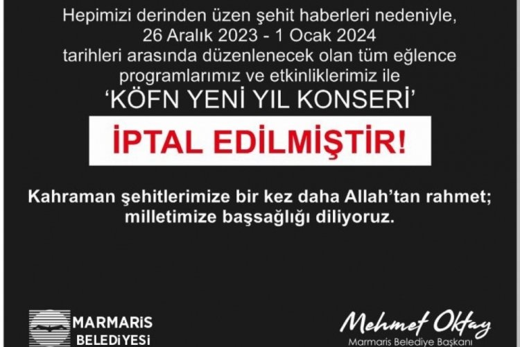 Marmaris'te konserler iptal edildi
