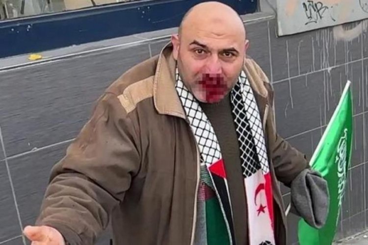 Filistin'e destek y&uuml;r&uuml;y&uuml;ş&uuml;nden d&ouml;nen vatandaşa yumruklu saldırı!