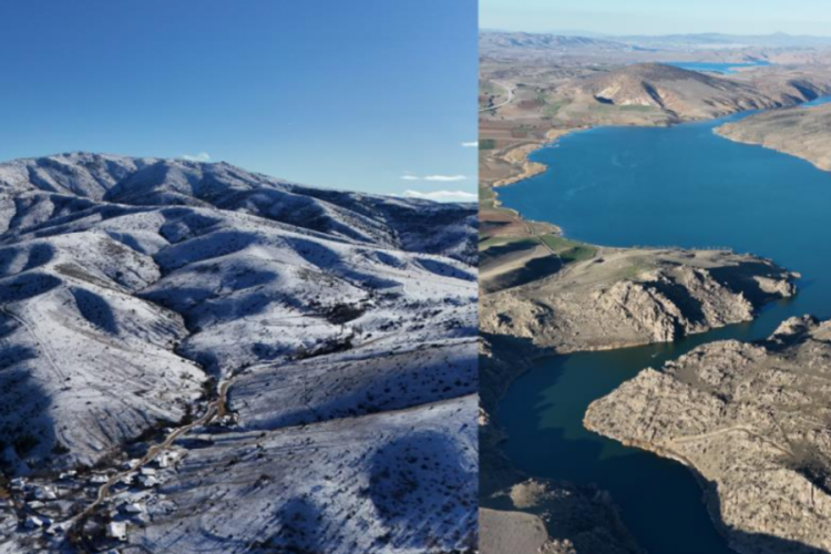 İki fotoğraf da aynı g&uuml;n &ccedil;ekildi: Bir tarafta kuraklık, diğer tarafta kar