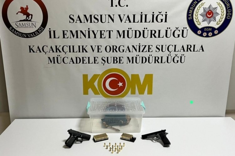 Samsun'da boğa yılanı ve silah ele ge&ccedil;irdi