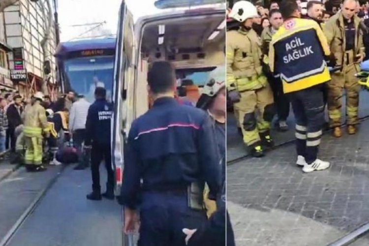İstanbul'da tramvay yayaya &ccedil;arptı