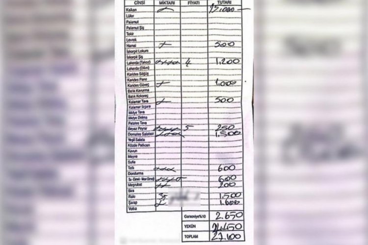 Sosyal medyada g&uuml;ndem olan balık restoranı adisyonu! Fiyatları g&ouml;ren inanamadı