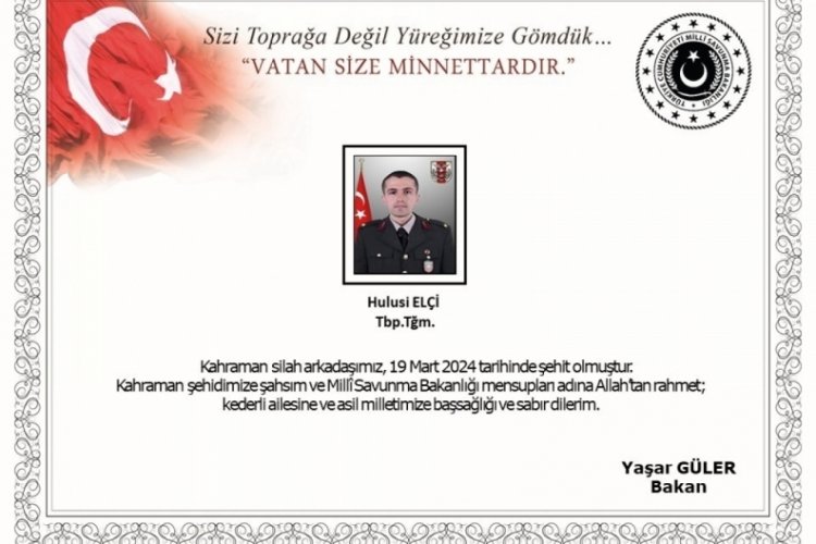 Bakan G&uuml;ler'den şehit d&uuml;şen Teğmen El&ccedil;i i&ccedil;in taziye mesajı