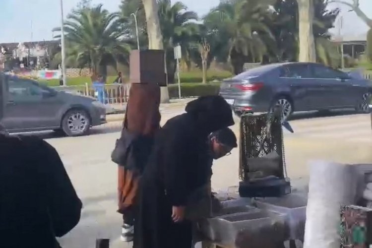 Yalova'da kafasında karton kutuyla gezdi, g&ouml;renler şaştı kaldı