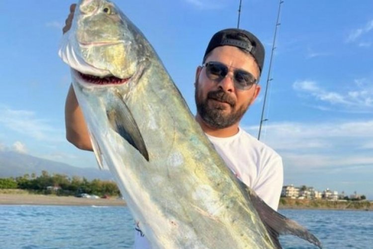 Hatay'da amat&ouml;r balık&ccedil;ı 15 kilogram ağırlığındaki &ccedil;atalkuyruk balığını yakaladı