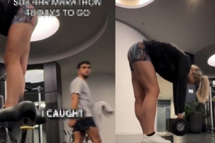 Spor salonunda g&uuml;ndem olan anlar! "Yakaladım"
