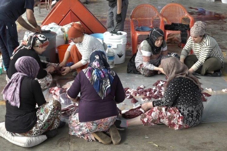 Bursa'da kadın kasaplar kurbanlık kesiminde yerini aldı